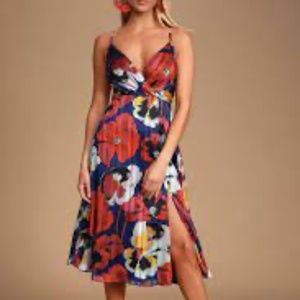 Lulus All About Love Royal Blue Floral Print Midi Dress